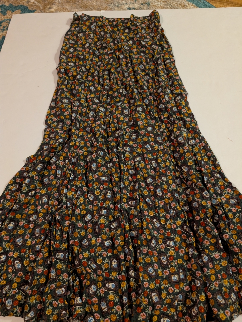Women's Floral Maxi Skirt - Black with Multicolor Floral Print Petite Size 7